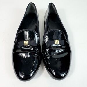 Tory Burch Trudy Women’s Black Patent Leather Bow Tie Flat Shoes-Size 8.5 M